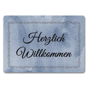 Herzlich Willkommen Fußmatte in 35x50 cm mit verschnörkeltem Rahmen