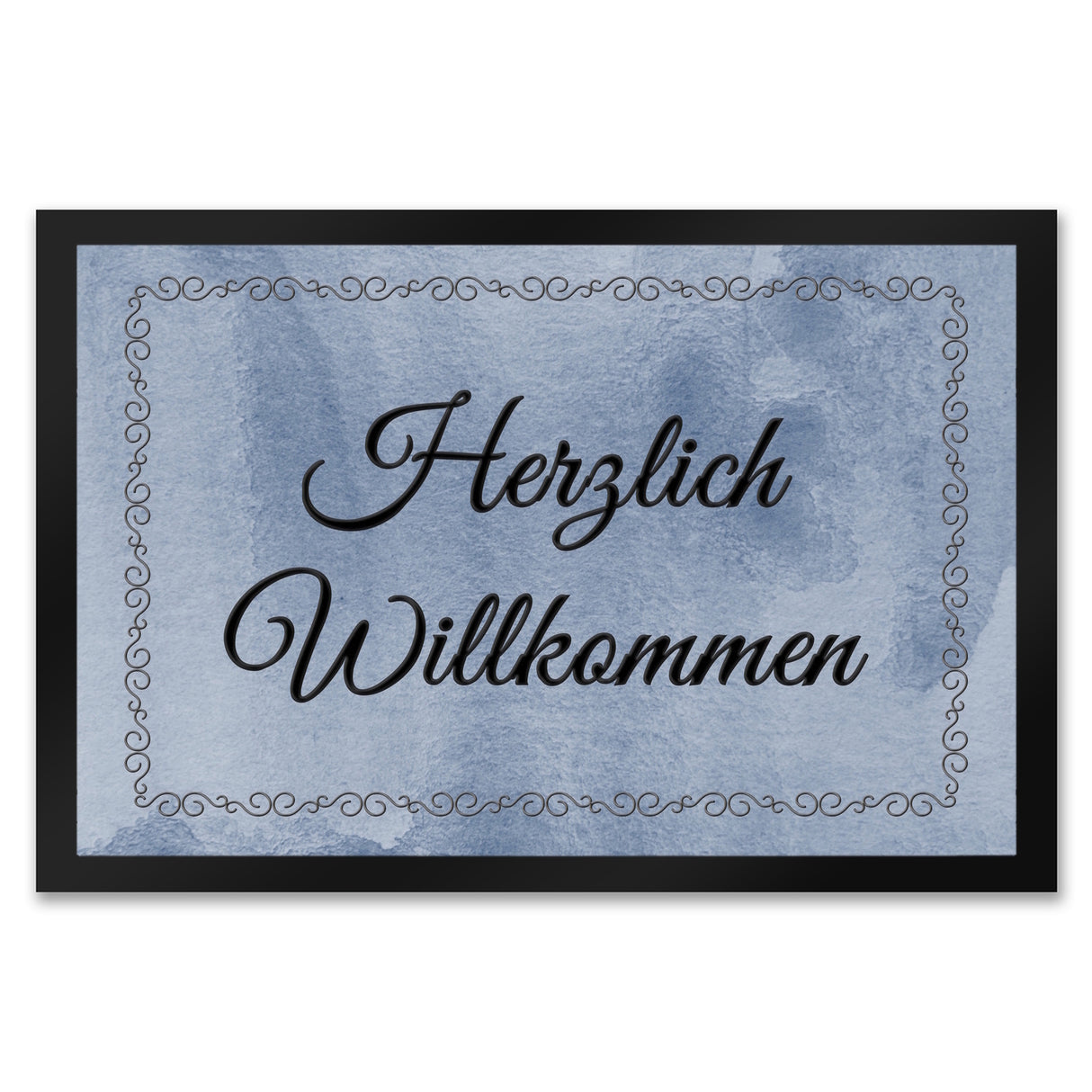 Herzlich Willkommen Fußmatte in 35x50 cm mit verschnörkeltem Rahmen