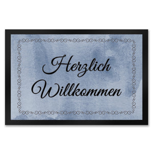 Herzlich Willkommen Fußmatte in 35x50 cm mit verschnörkeltem Rahmen
