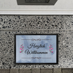 Herzlich Willkommen Fußmatte in 35x50 cm mit verschnörkeltem Rahmen