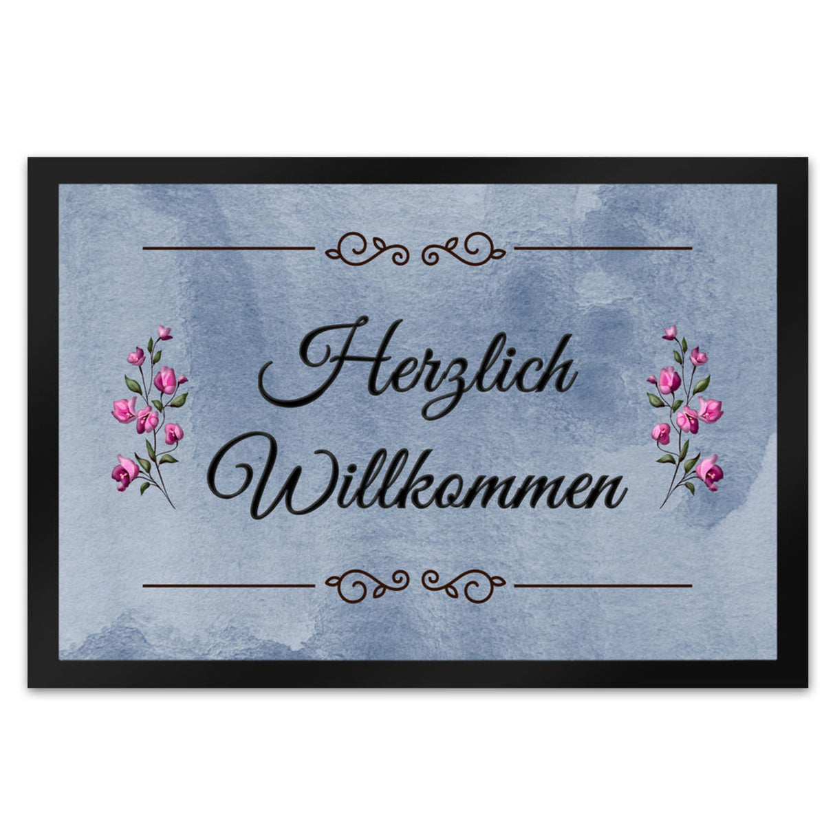 Herzlich Willkommen Fußmatte in 35x50 cm mit verschnörkeltem Rahmen
