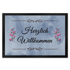 Herzlich Willkommen Fußmatte in 35x50 cm mit verschnörkeltem Rahmen
