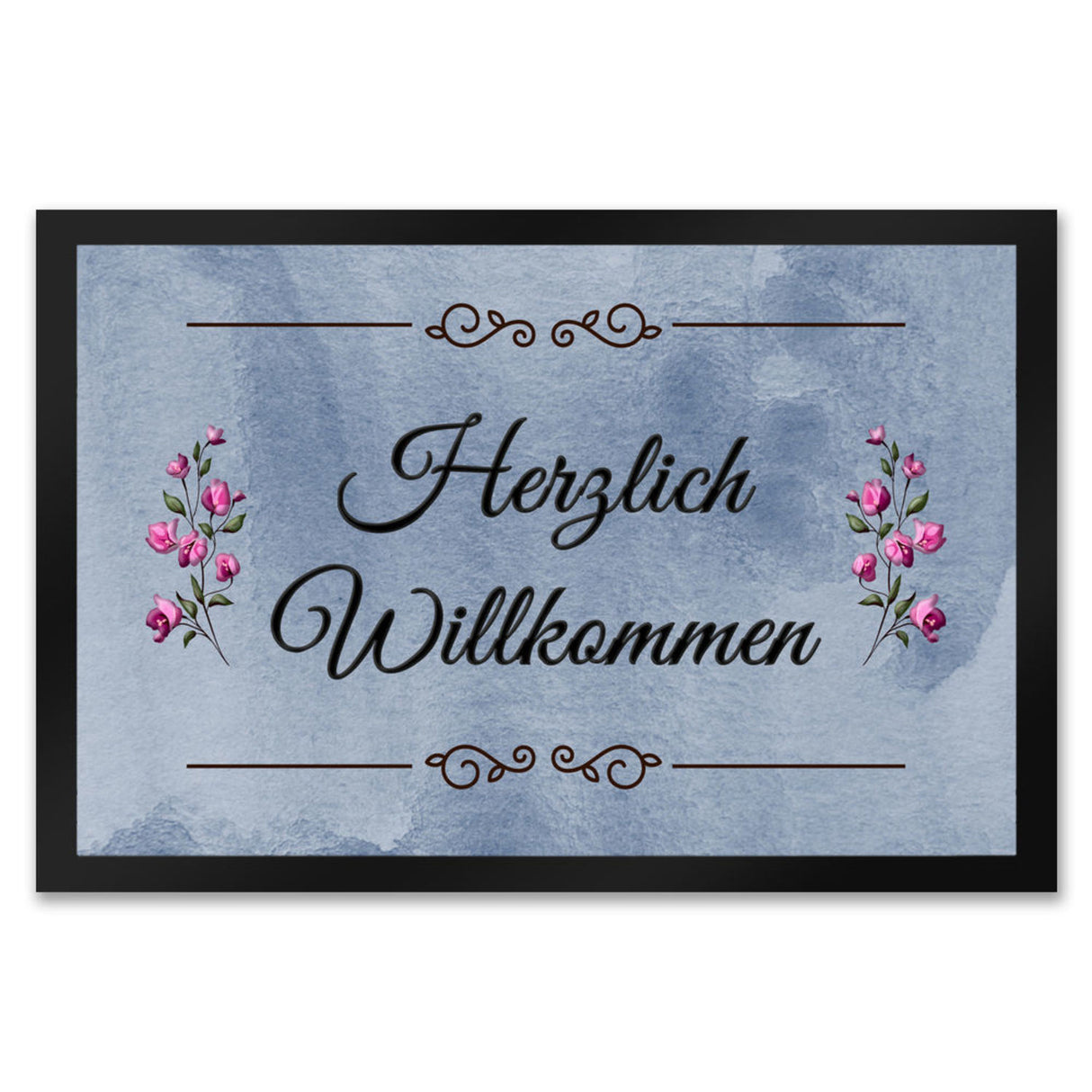 Herzlich Willkommen Fußmatte in 35x50 cm mit verschnörkeltem Rahmen