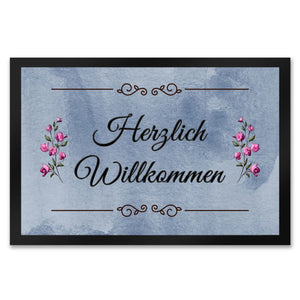 Herzlich Willkommen Fußmatte in 35x50 cm mit verschnörkeltem Rahmen