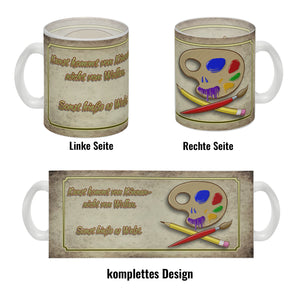 Kaffeebecher mit Motiv und Spruch - Kunst kommt von Können nicht von Wollen