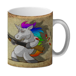 Kaffeebecher mit lustigem Einhorn mit Gewehr Motiv - SCHLUSS MIT LUSTIG!