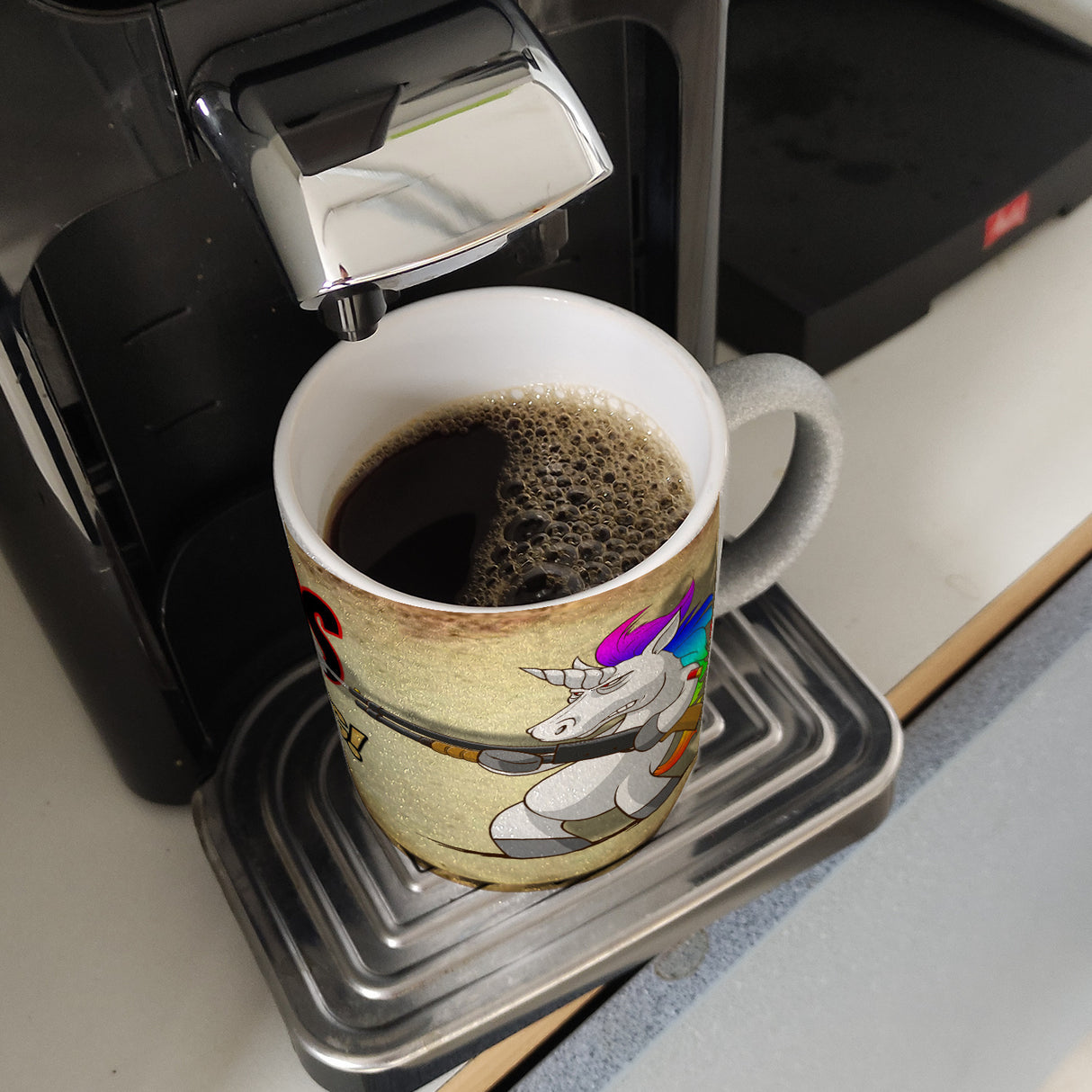 Kaffeebecher mit lustigem Einhorn mit Gewehr Motiv - SCHLUSS MIT LUSTIG!