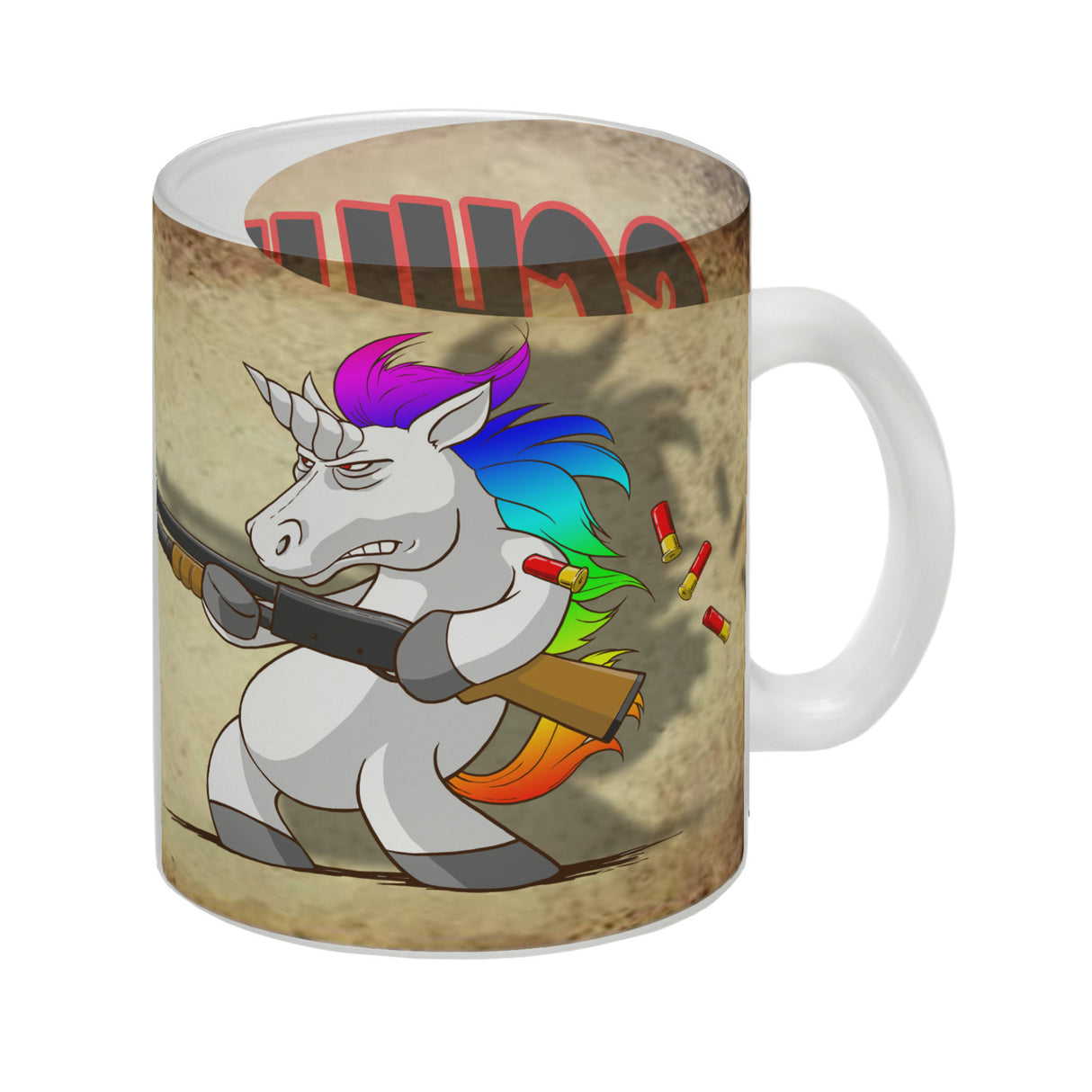 Kaffeebecher mit lustigem Einhorn mit Gewehr Motiv - SCHLUSS MIT LUSTIG!