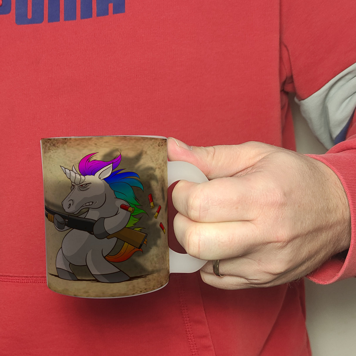 Kaffeebecher mit lustigem Einhorn mit Gewehr Motiv - SCHLUSS MIT LUSTIG!