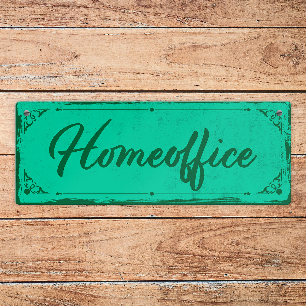 Metallschild mit schönem Design - Homeoffice im rustikalen Stil in Braun