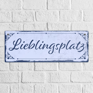 Metallschild mit schönem Design - Lieblingsplatz im rustikalen Stil in Braun