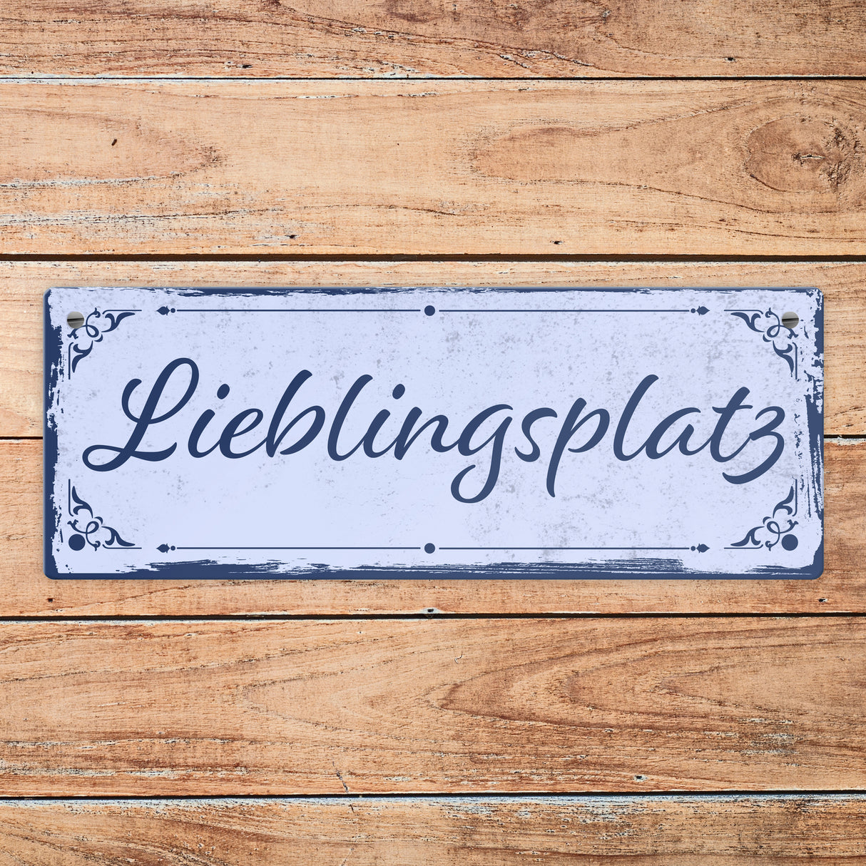 Metallschild mit schönem Design - Lieblingsplatz im rustikalen Stil in Braun