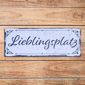 Metallschild mit schönem Design - Lieblingsplatz im rustikalen Stil in Braun
