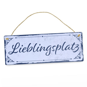 Metallschild mit schönem Design - Lieblingsplatz im rustikalen Stil in Braun
