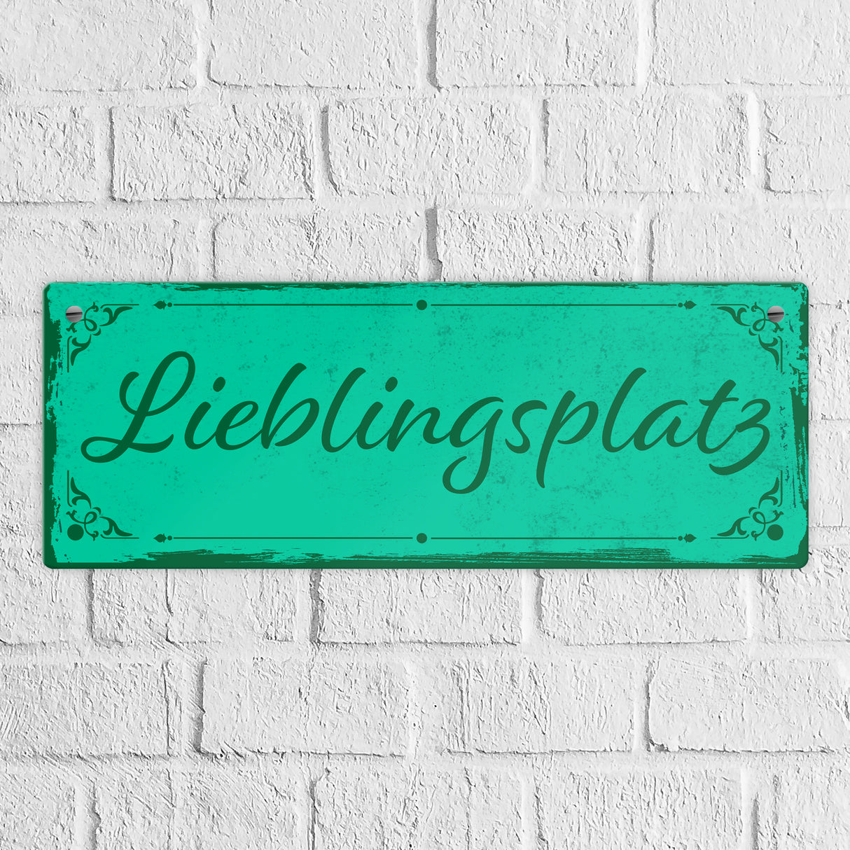 Metallschild mit schönem Design - Lieblingsplatz im rustikalen Stil in Braun