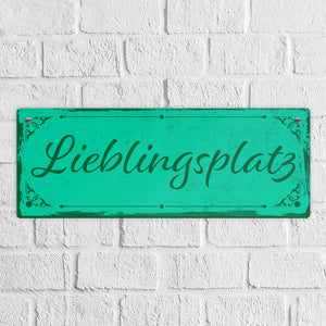 Metallschild mit schönem Design - Lieblingsplatz im rustikalen Stil in Braun