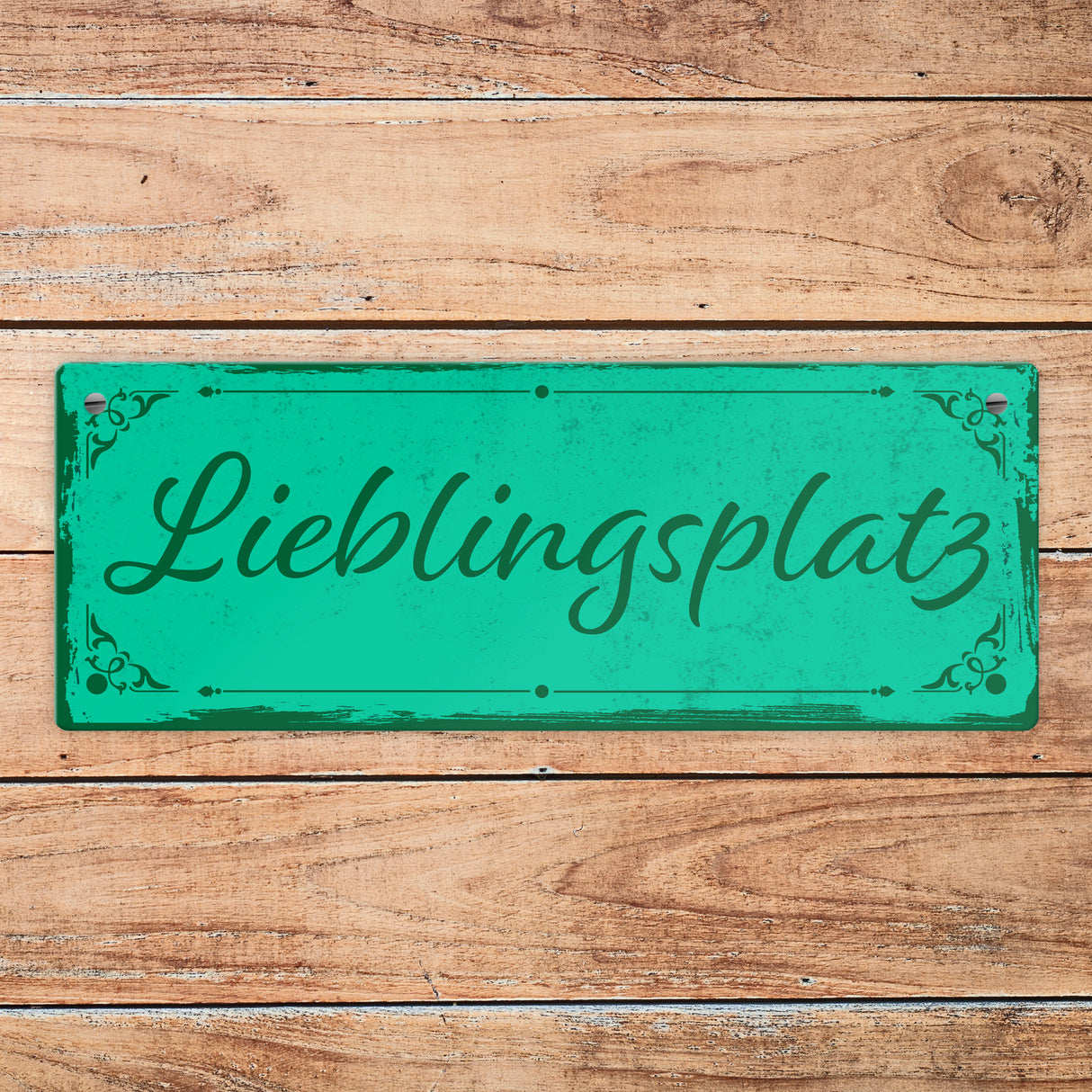 Metallschild mit schönem Design - Lieblingsplatz im rustikalen Stil in Braun