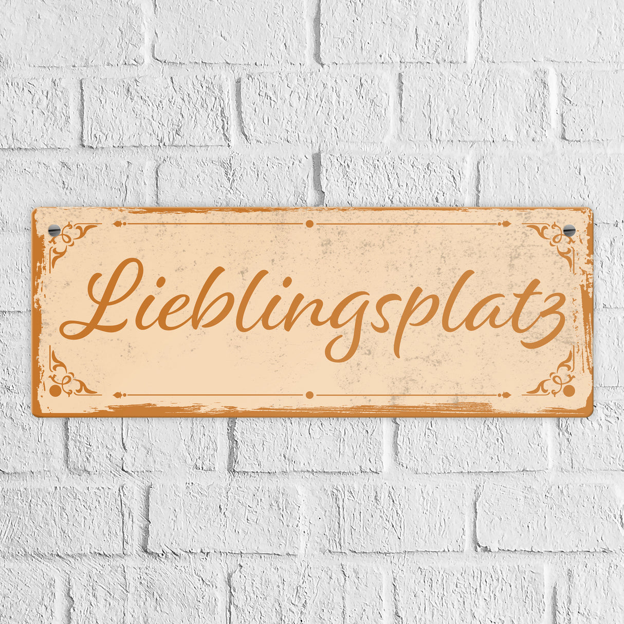 Metallschild mit schönem Design - Lieblingsplatz im rustikalen Stil in Braun