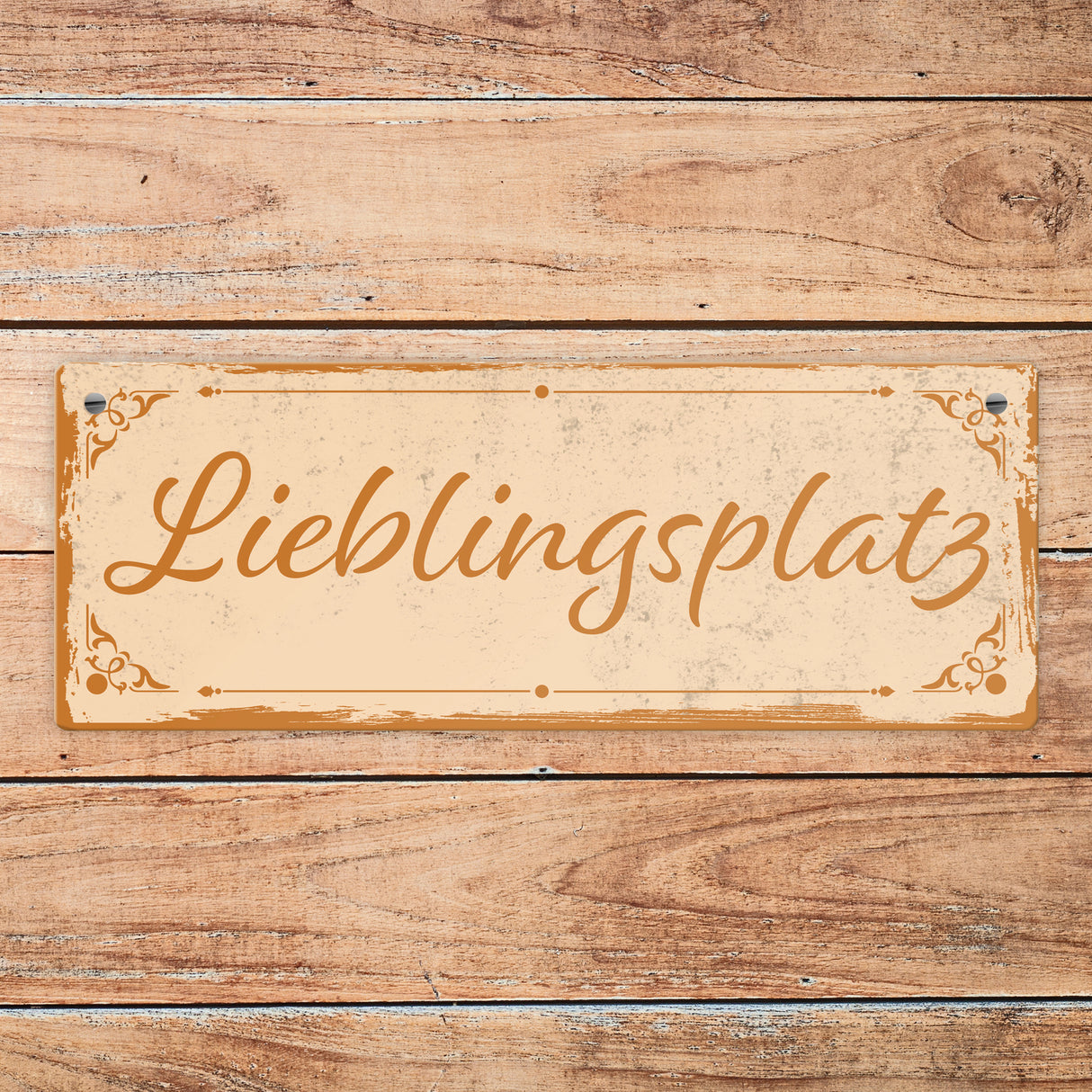 Metallschild mit schönem Design - Lieblingsplatz im rustikalen Stil in Braun