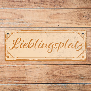 Metallschild mit schönem Design - Lieblingsplatz im rustikalen Stil in Braun