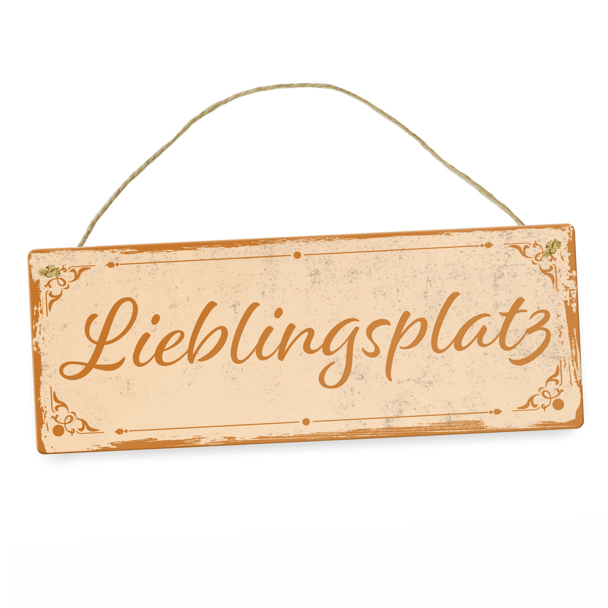Metallschild mit schönem Design - Lieblingsplatz im rustikalen Stil in Braun