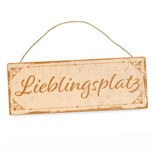 Metallschild mit schönem Design - Lieblingsplatz im rustikalen Stil in Braun