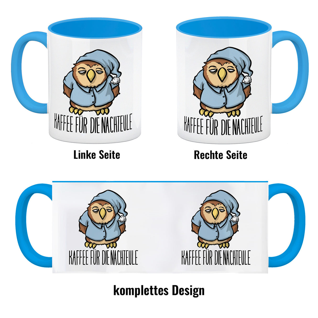 Kaffeebecher mit lustigem Motiv - Kaffee für die Nachteule im Schlafanzug