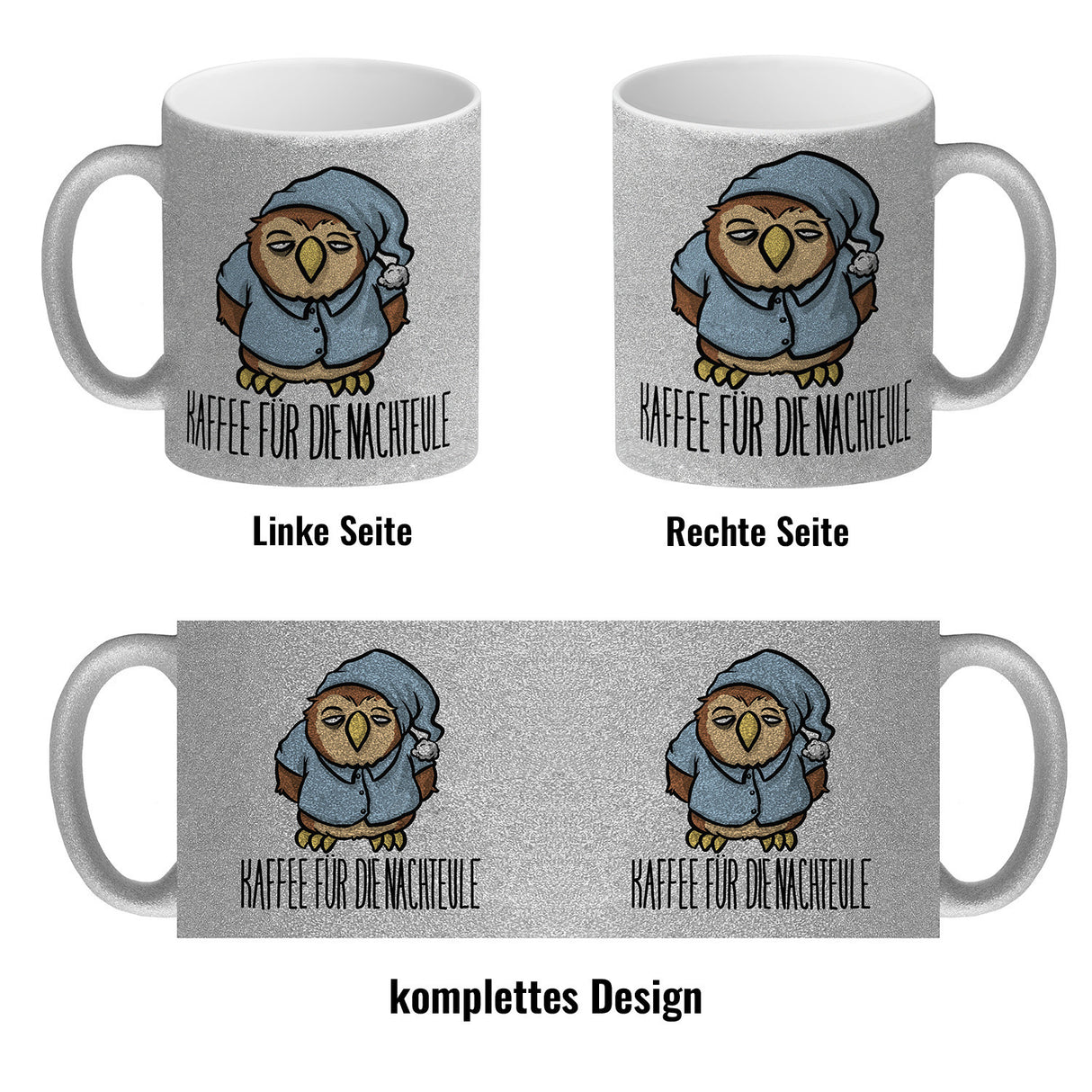 Kaffeebecher mit lustigem Motiv - Kaffee für die Nachteule im Schlafanzug