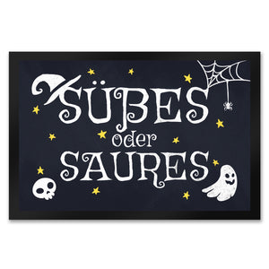 Süßes oder Saures Halloween Fußmatte mit vielen Halloweenmotiven