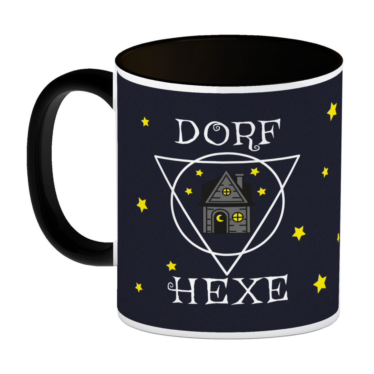 Dorfhexe Kaffeebecher mit Hexenhaus Motiven