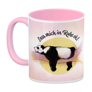 Panda auf einem Ast Kaffeebecher Lass mich in Ruhe ok! in bunten Farben