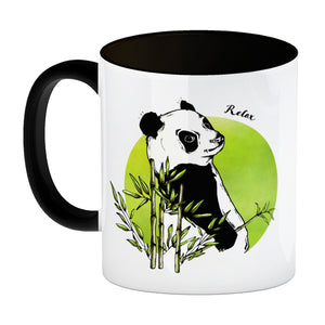 Panda mit Bambus Kaffeebecher und grün