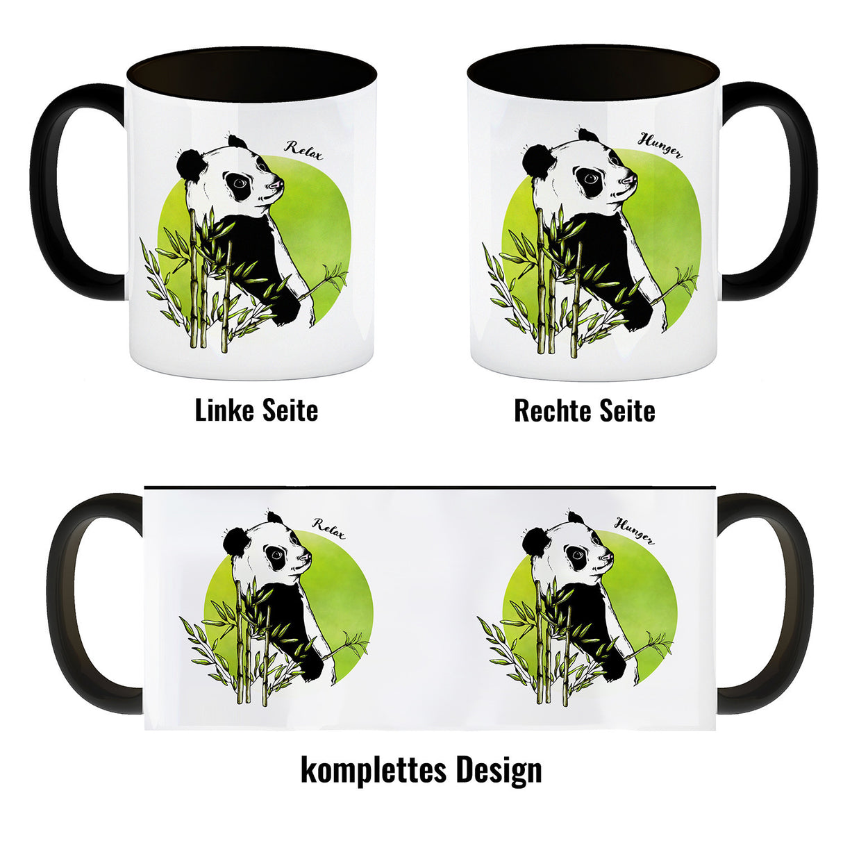 Panda mit Bambus Kaffeebecher und grün