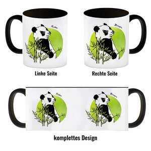 Panda mit Bambus Kaffeebecher und grün