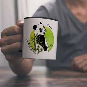 Panda mit Bambus Kaffeebecher und grün