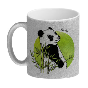 Panda mit Bambus Kaffeebecher und grün