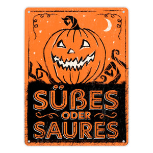 Metallschild mit Halloween Kürbis Motiv im used Look - Süßes oder Saures