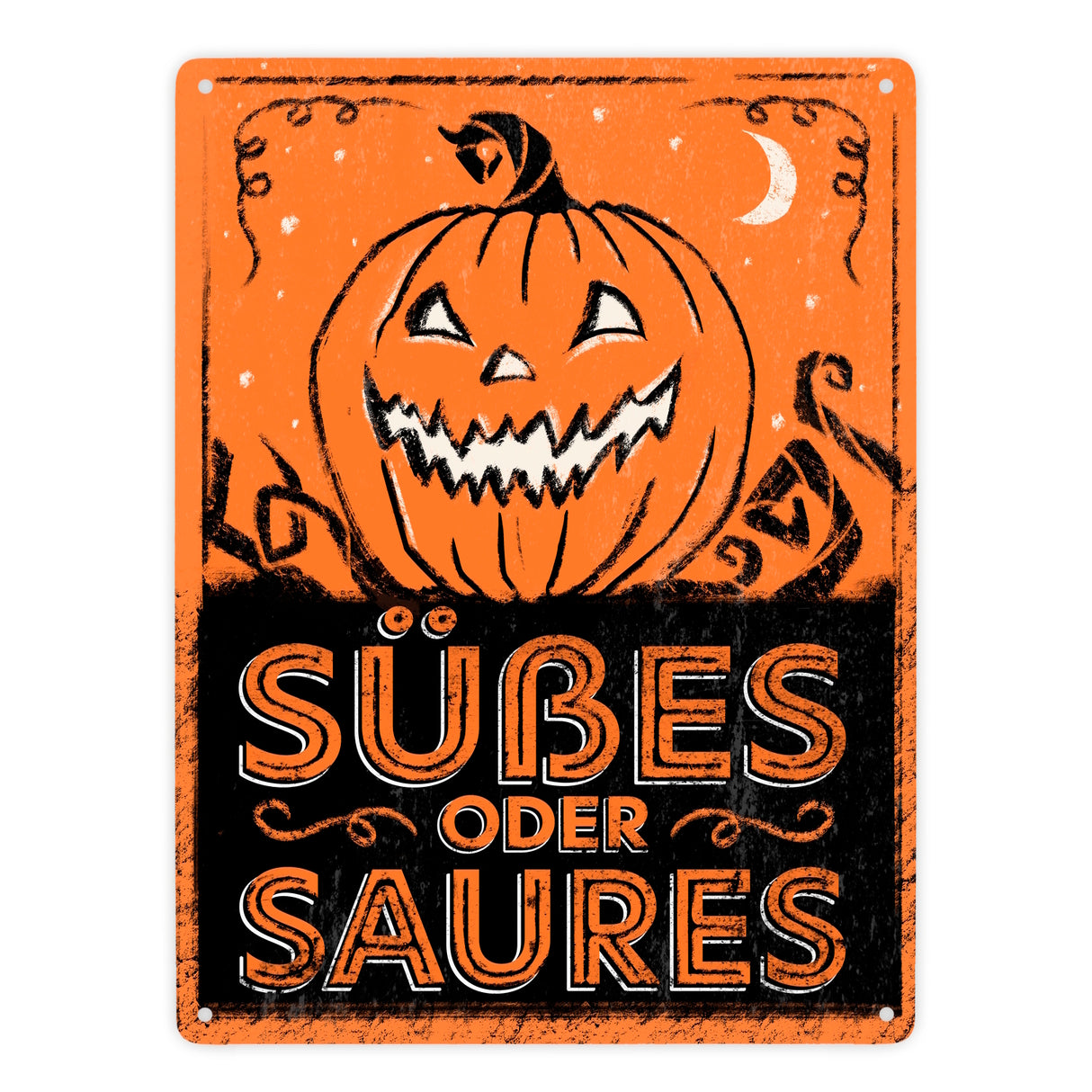 Metallschild mit Halloween Kürbis Motiv im used Look - Süßes oder Saures