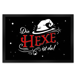 Fußmatte im Halloween Design mit lustigem Spruch und Hexenhut - Die Hexe ist da