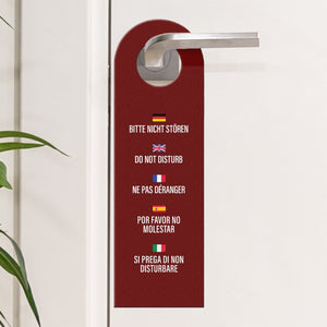 Hotel Türhänger Bitte nicht stören - Bitte Zimmer reinigen in verschiedenen Sprachen Dunkelrot und Dunkelgrün Deutsch Englisch Französisch Spanisch Italienisch Zimmerservice Zimmermädchen
