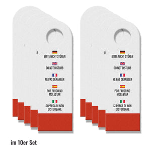 Hotel Türhänger Bitte nicht stören - Bitte Zimmer reinigen in verschiedenen Sprachen Dunkelrot und Dunkelgrün Deutsch Englisch Französisch Spanisch Italienisch Zimmerservice Zimmermädchen