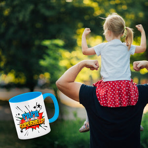 Kaffeetasse mit knalligem Comic Motiv und Spruch - Papa ist mein Superheld