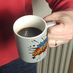 Kaffeetasse mit knalligem Comic Motiv und Spruch - Papa ist mein Superheld