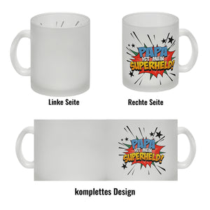 Kaffeetasse mit knalligem Comic Motiv und Spruch - Papa ist mein Superheld