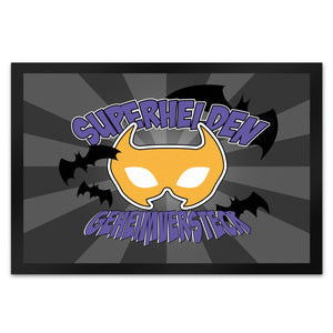 Superhelden Geheimversteck Fußmatte im Comicdesign mit Fledermäusen