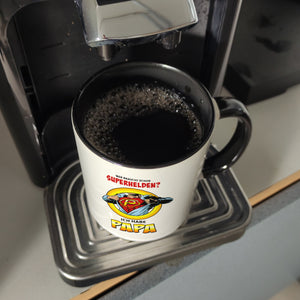 Kaffeebecher Comic mit Spruch - Wer braucht schon Superhelden? Ich habe Papa