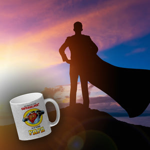 Kaffeebecher Comic mit Spruch - Wer braucht schon Superhelden? Ich habe Papa