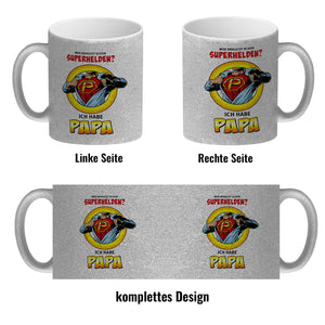 Kaffeebecher Comic mit Spruch - Wer braucht schon Superhelden? Ich habe Papa