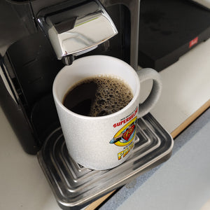 Kaffeebecher Comic mit Spruch - Wer braucht schon Superhelden? Ich habe Papa