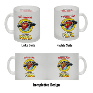 Kaffeebecher Comic mit Spruch - Wer braucht schon Superhelden? Ich habe Papa